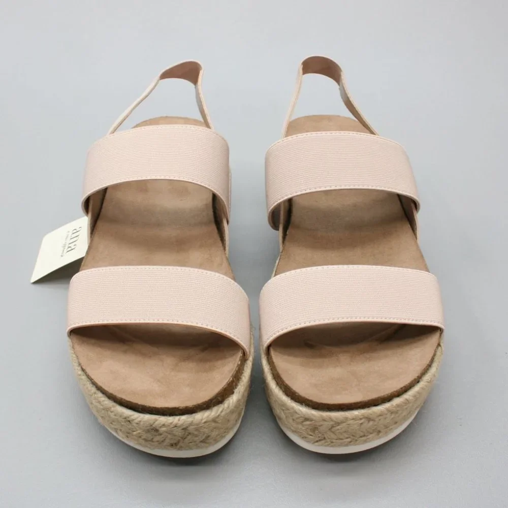 ana Ladies 9 Coy Nude/Tan A New Approach Platform Elastic Slingback Jute Sandals - Picture 5 of 10